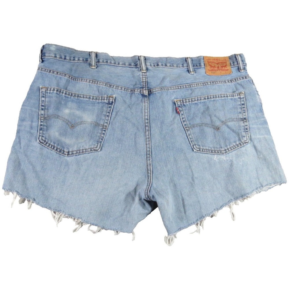 Levi 550 Cut Off Denim Shorts Men 48 Light Wash Blue Distressed Frayed Jorts